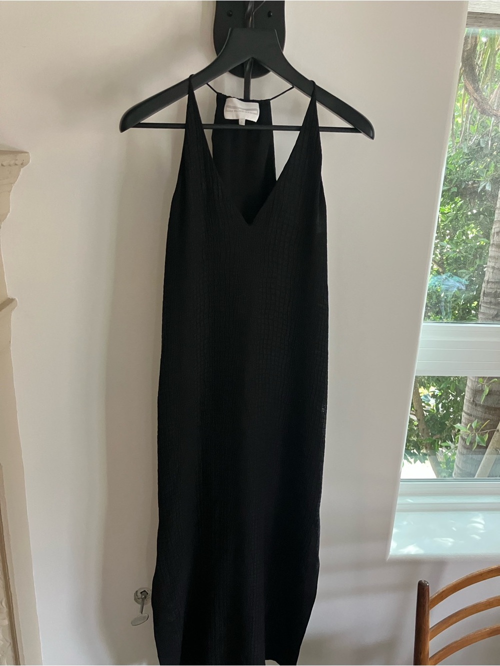 Classic Black V-Neck Maxi Dress with Halter Strap